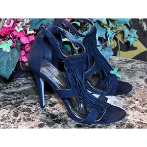 Steve Madden Girl Black Suede Boho Fringe Stilettos Size 7.5